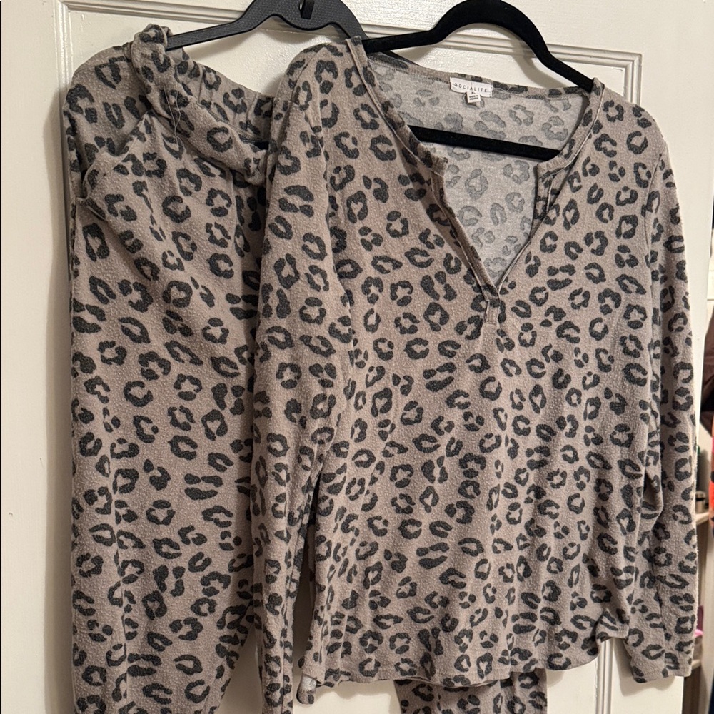 Socialite Leopard Print Pajama Set - Gray and Black
